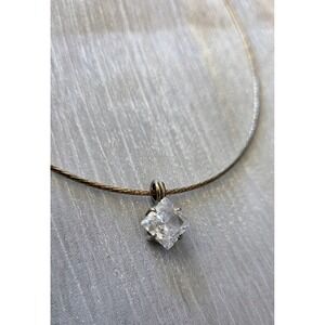 Sterling Silver 925 Wire Rope Chain Vintage Crystal Gem Pendant Necklace 16"